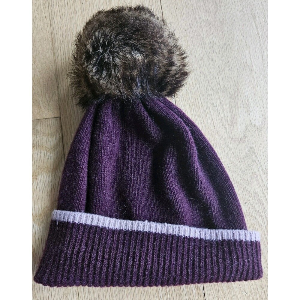 UGG Wool Cashmere Beanie Hat Burgundy Pom Pom Ribβ Knit Winter Womenβs